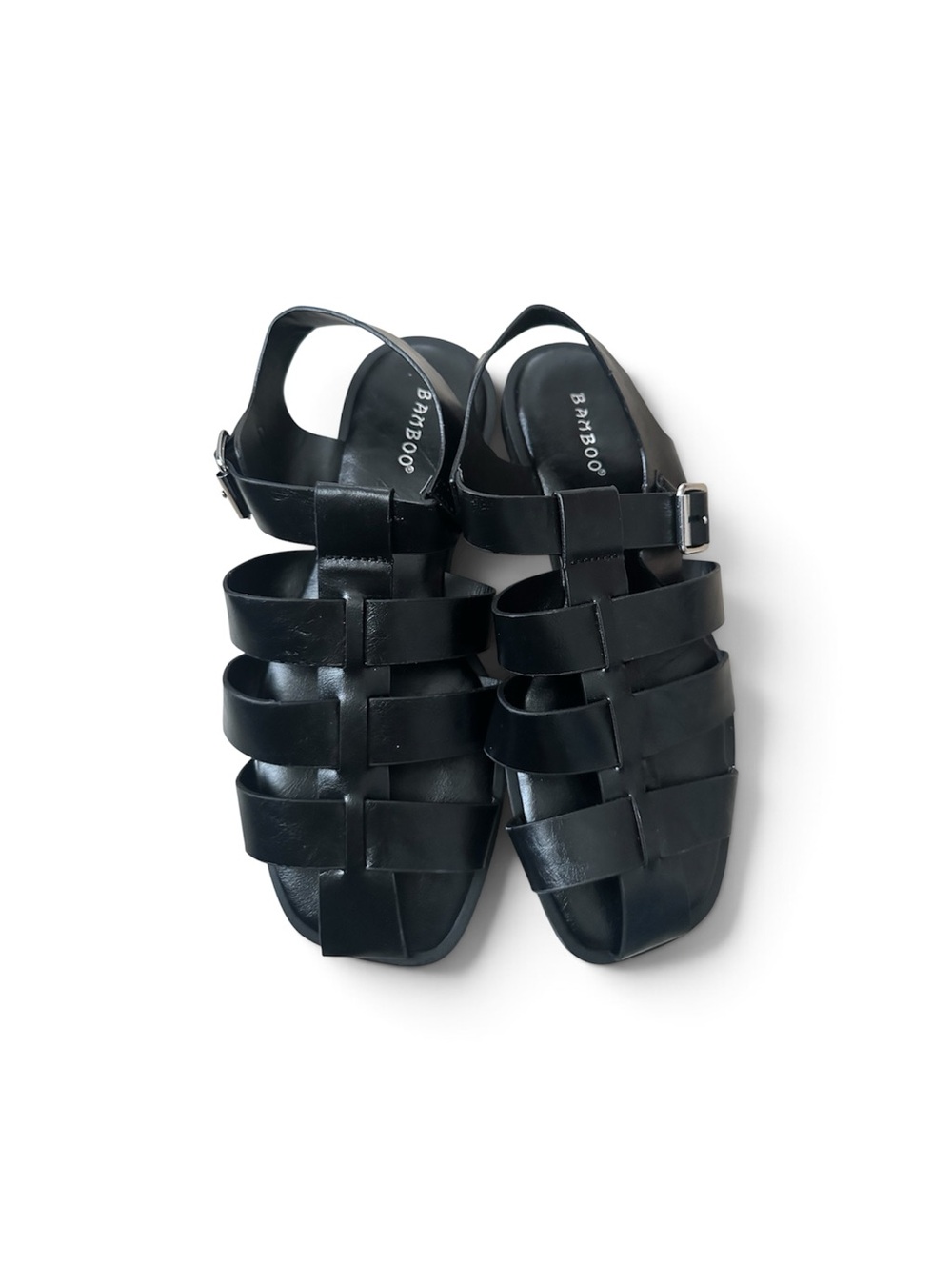 BAMBOO Black Strappy Fisherman Slingback Sandals